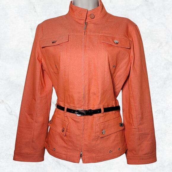 Adrienne Vittadini Orange Belted Zip Fashion Utinity Jacket - Picture 1 of 7